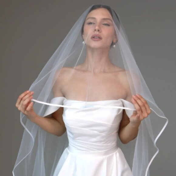 Brand New, Never Worn Two tier satin trim veil in Ivory main image 4